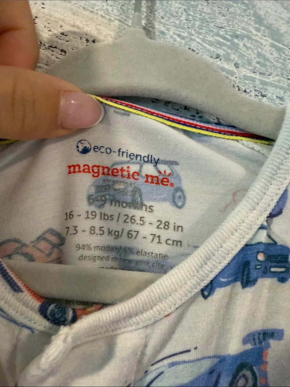 magnetic me Children's White Car-Print One-Piece Pajamas